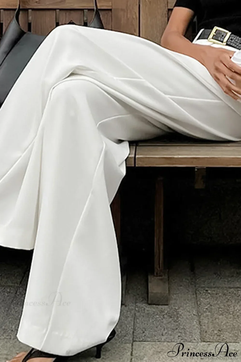 Elegant High Waist White Wide Leg Pants - Image 4