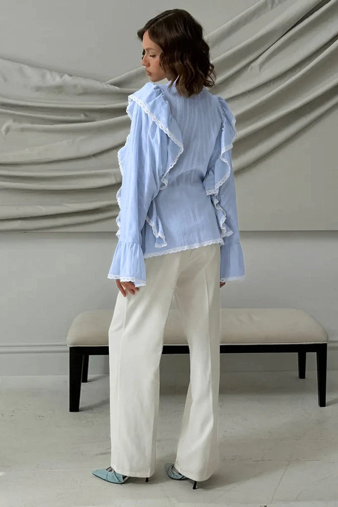 Elegant Jacquard Bell Sleeve Loose Blouse - Image 10