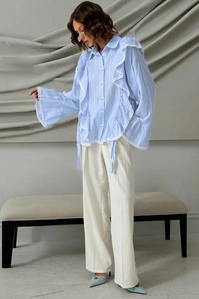 Elegant Jacquard Bell Sleeve Loose Blouse - Image 11