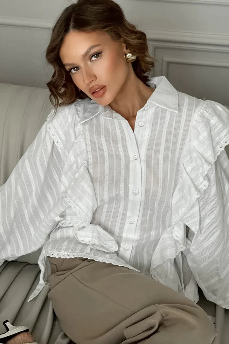 Elegant Jacquard Bell Sleeve Loose Blouse - Image 2