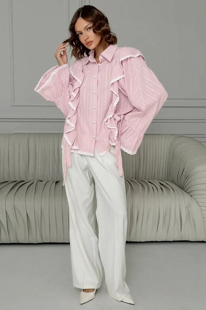 Elegant Jacquard Bell Sleeve Loose Blouse - Image 5