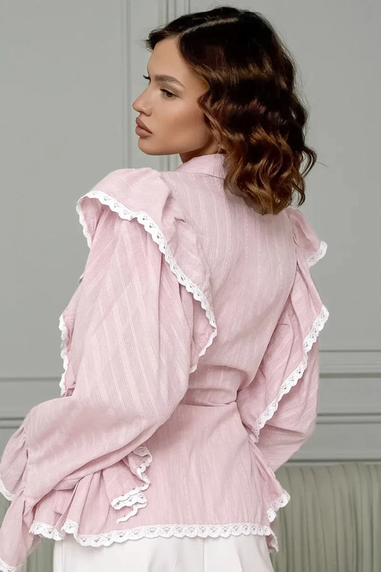 Elegant Jacquard Bell Sleeve Loose Blouse - Image 6