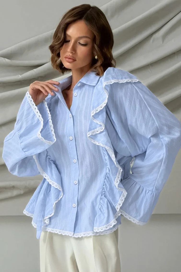 Elegant Jacquard Bell Sleeve Loose Blouse - Image 9