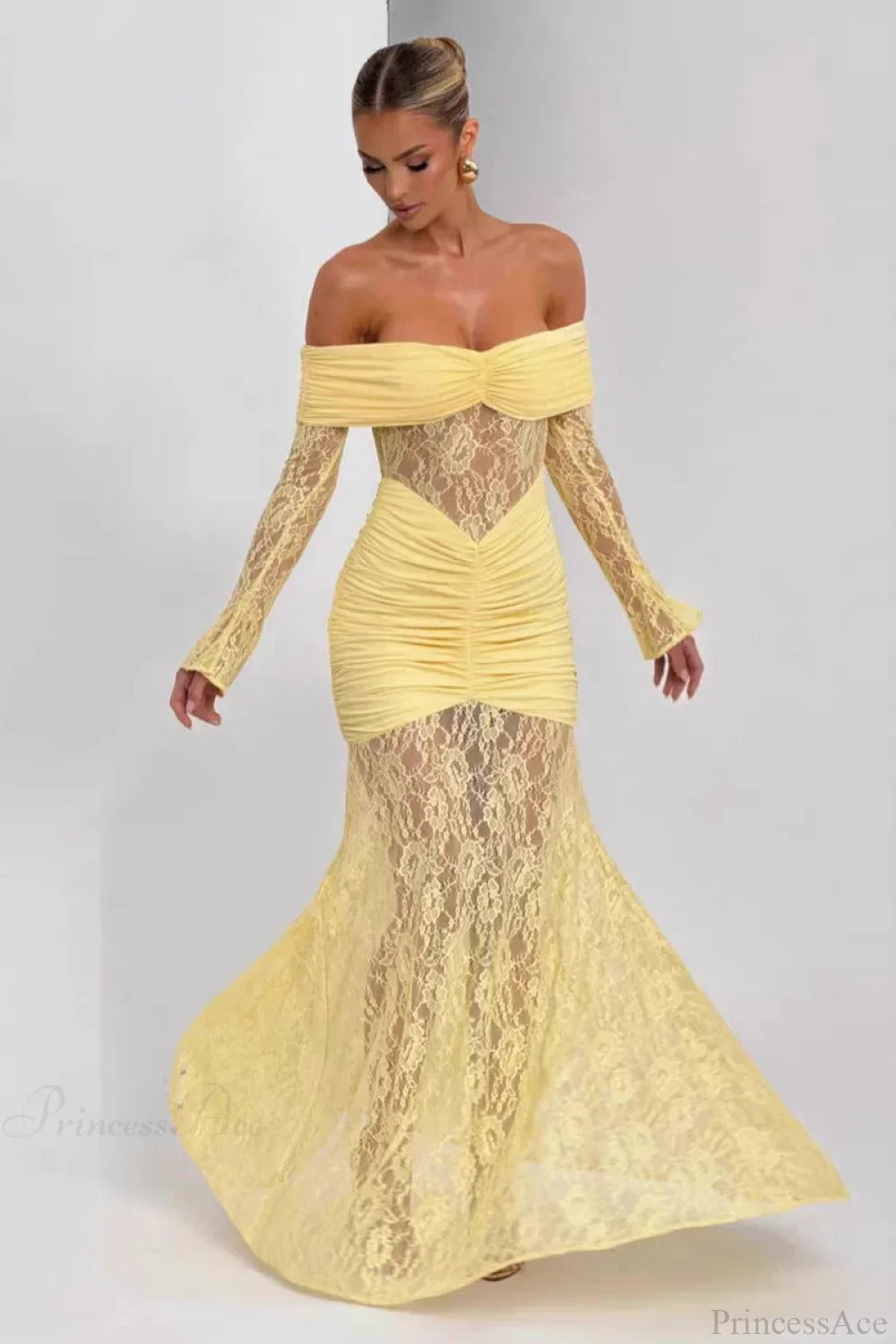 Elegant Lace Off-the-Shoulder Long Sleeve Bodycon Evening Dress - Image 5