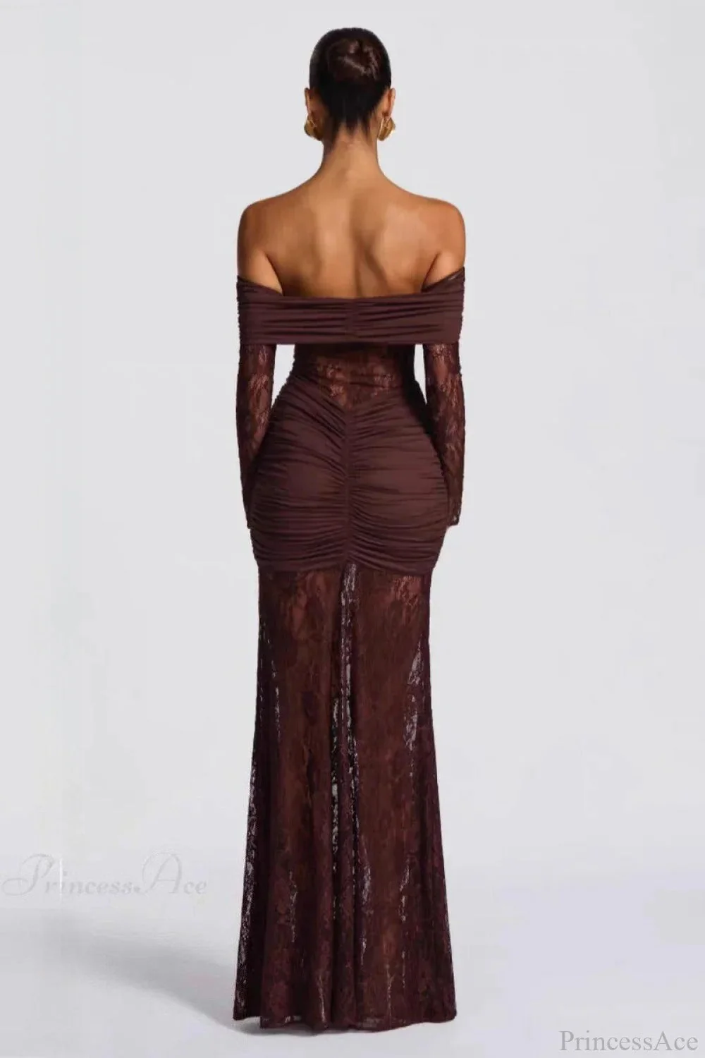 Elegant Lace Off-the-Shoulder Long Sleeve Bodycon Evening Dress - Image 7