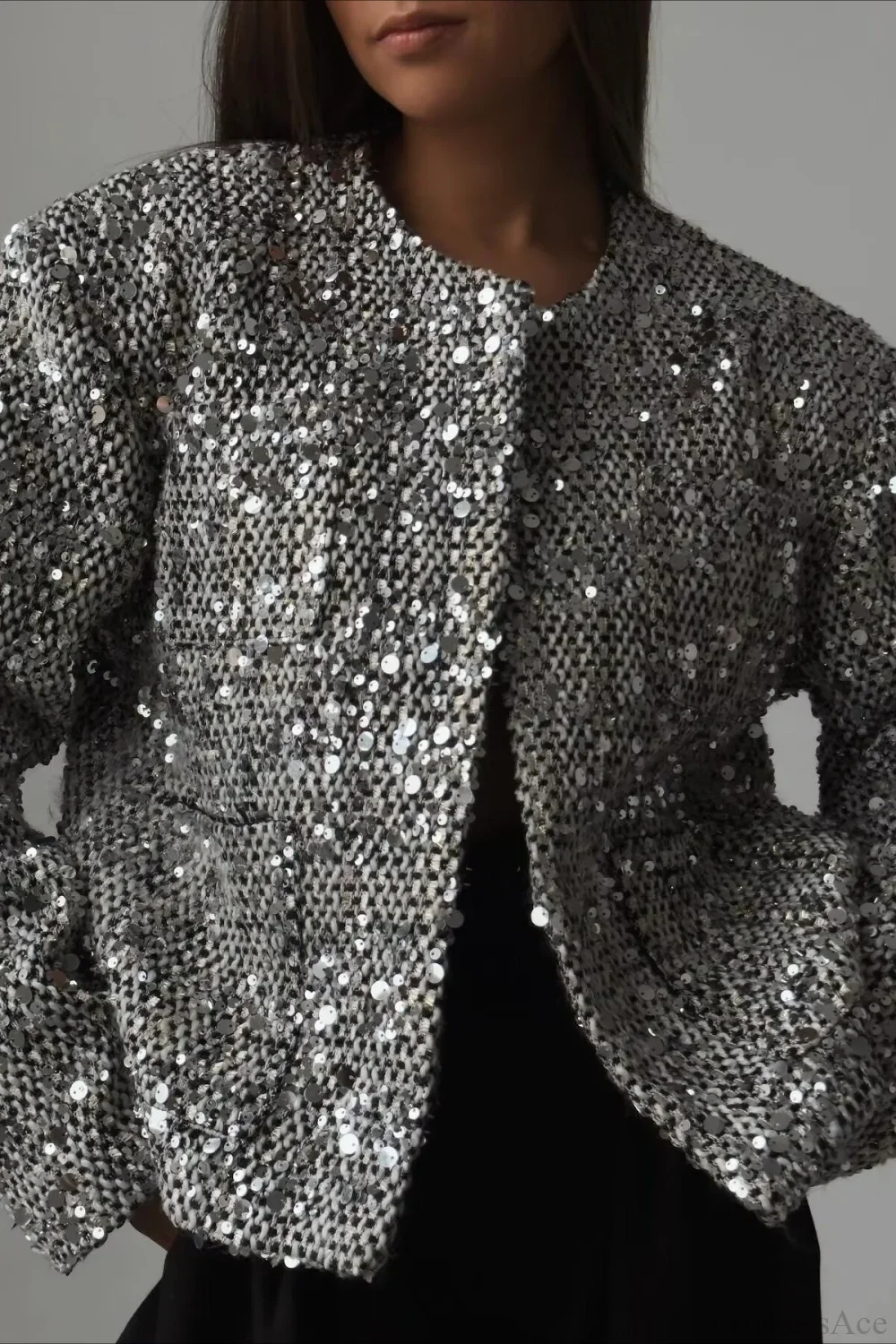 Elegant Luxurious Tweed Sequin Jacket - Image 2