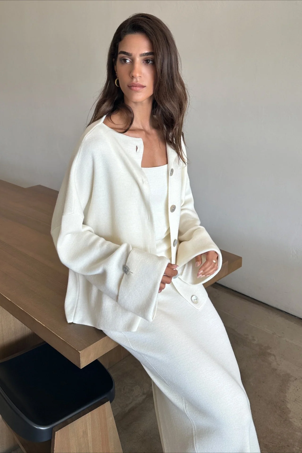 Elegant Minimalist Knit Long Sleeve Cardigan Cami Three Piece Set - Image 8