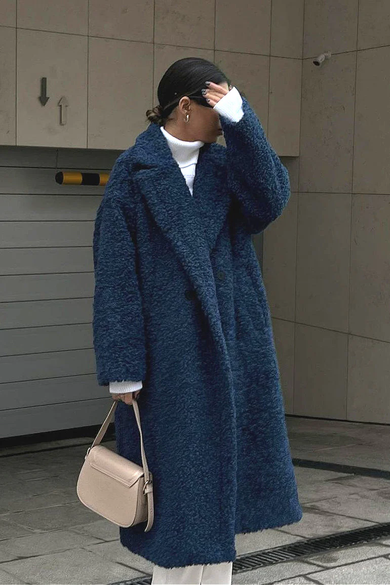 Elegant Office Lapel Plush Long Sleeve Coat - Image 2