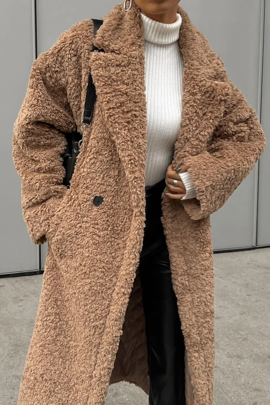 Elegant Office Lapel Plush Long Sleeve Coat - Image 7