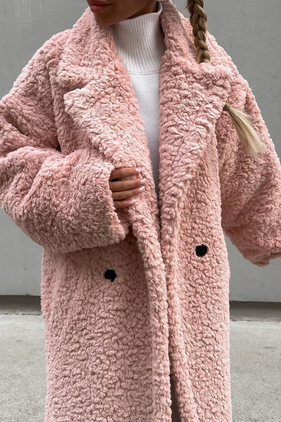Elegant Office Lapel Plush Long Sleeve Coat - Image 9