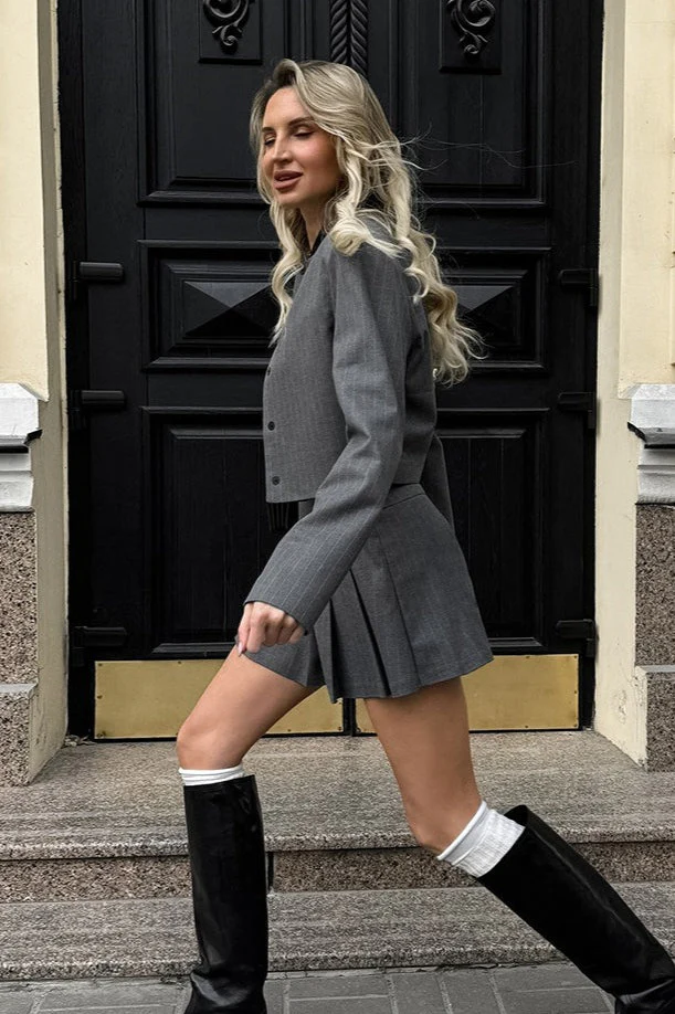 Elegant Preppy Blazer Mini Skirt Two Piece Set - Image 5