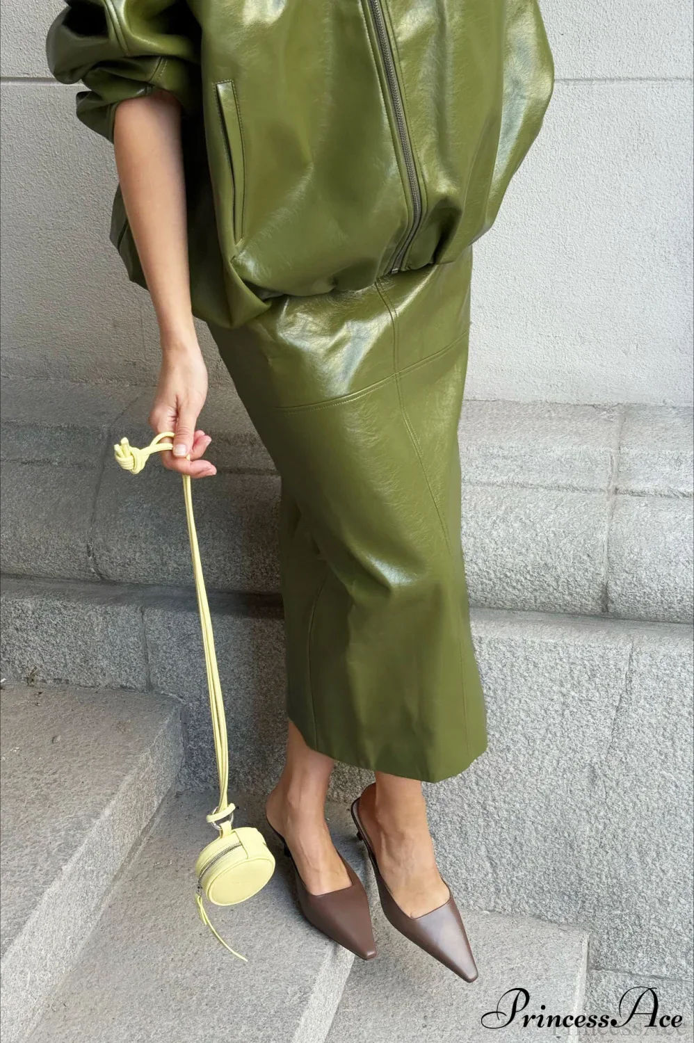 Elegant PU Leather Midi Slit Skirt - Image 2