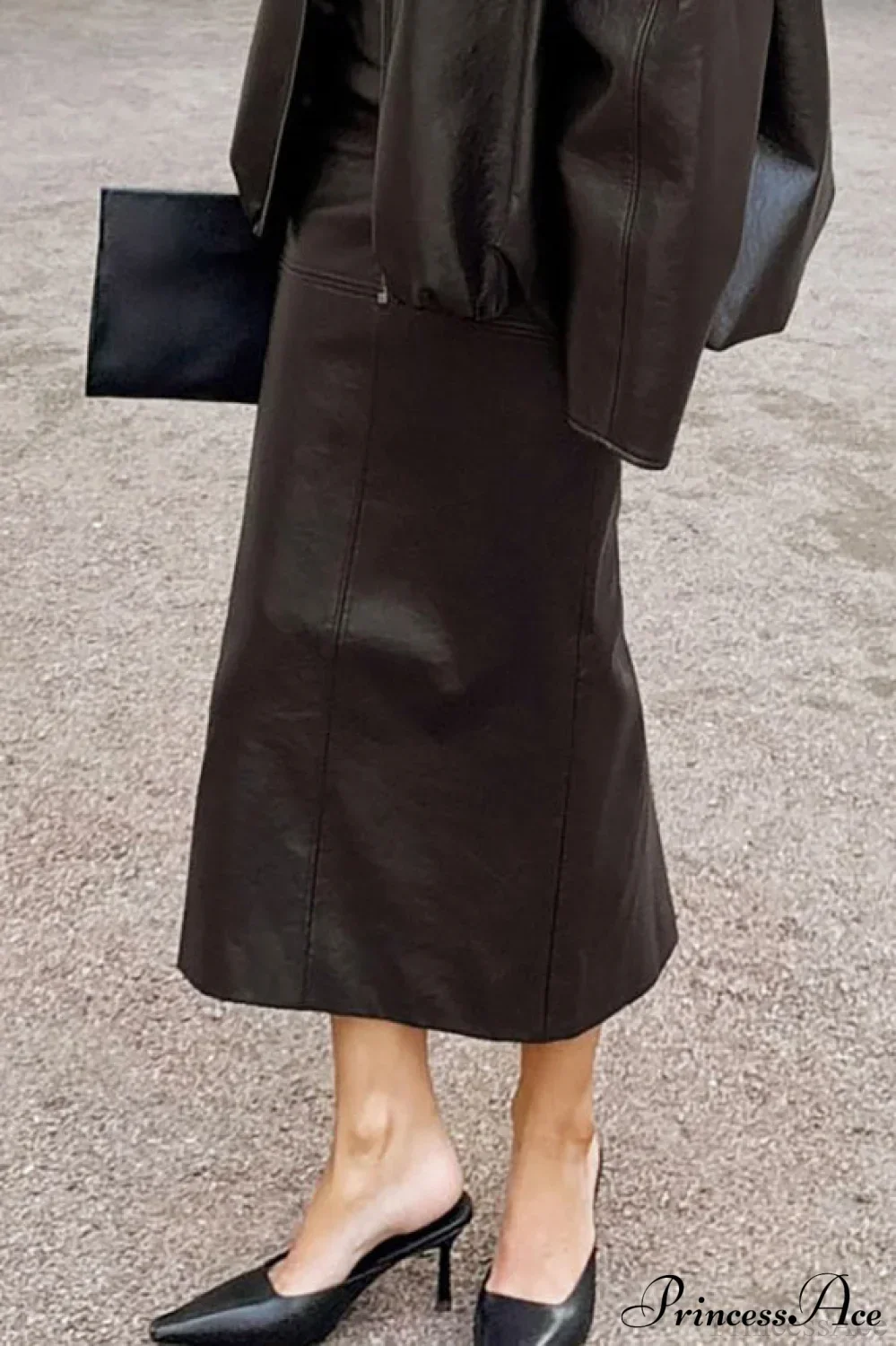 Elegant PU Leather Midi Slit Skirt - Image 4