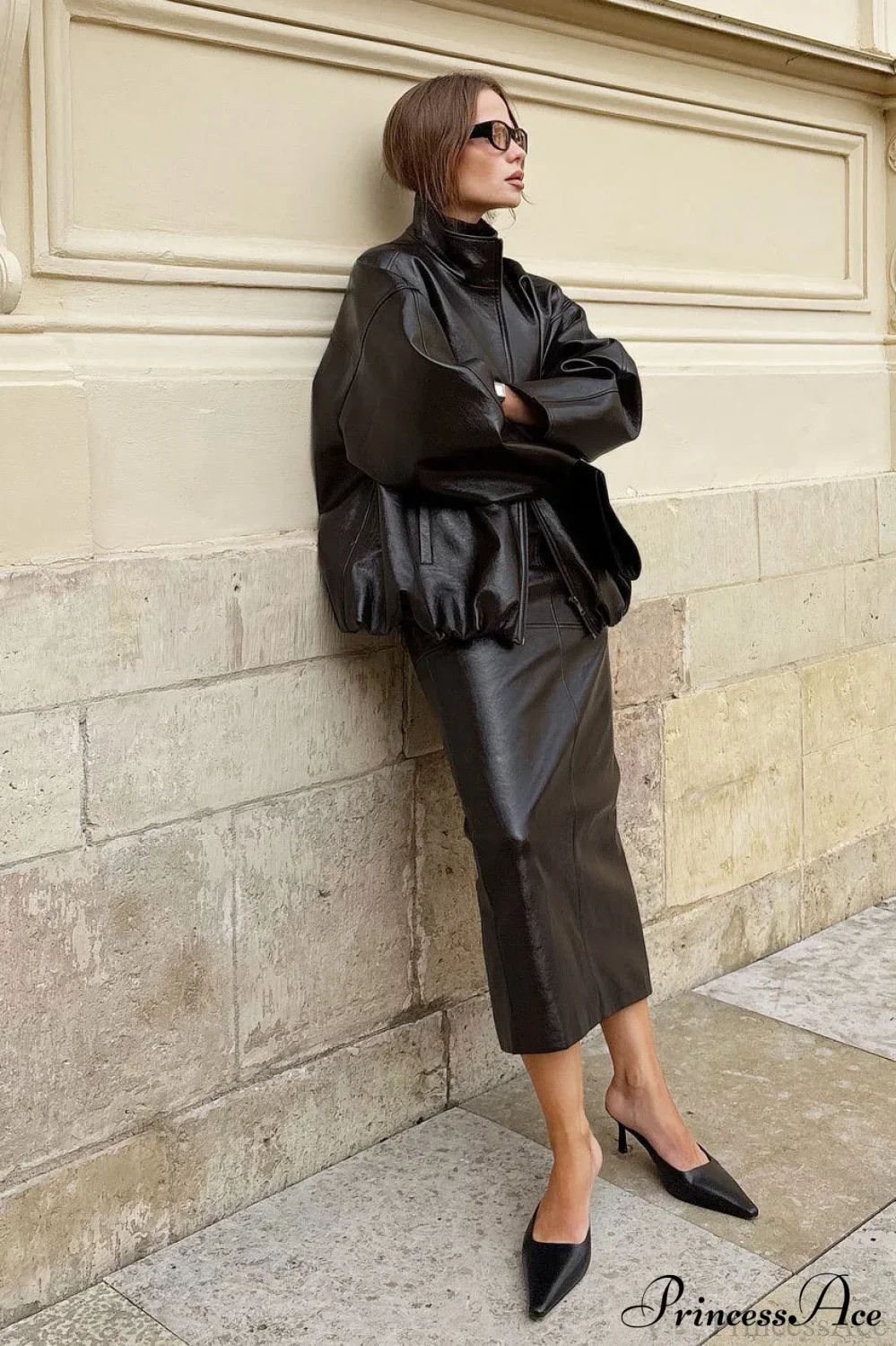 Elegant PU Leather Midi Slit Skirt - Image 5