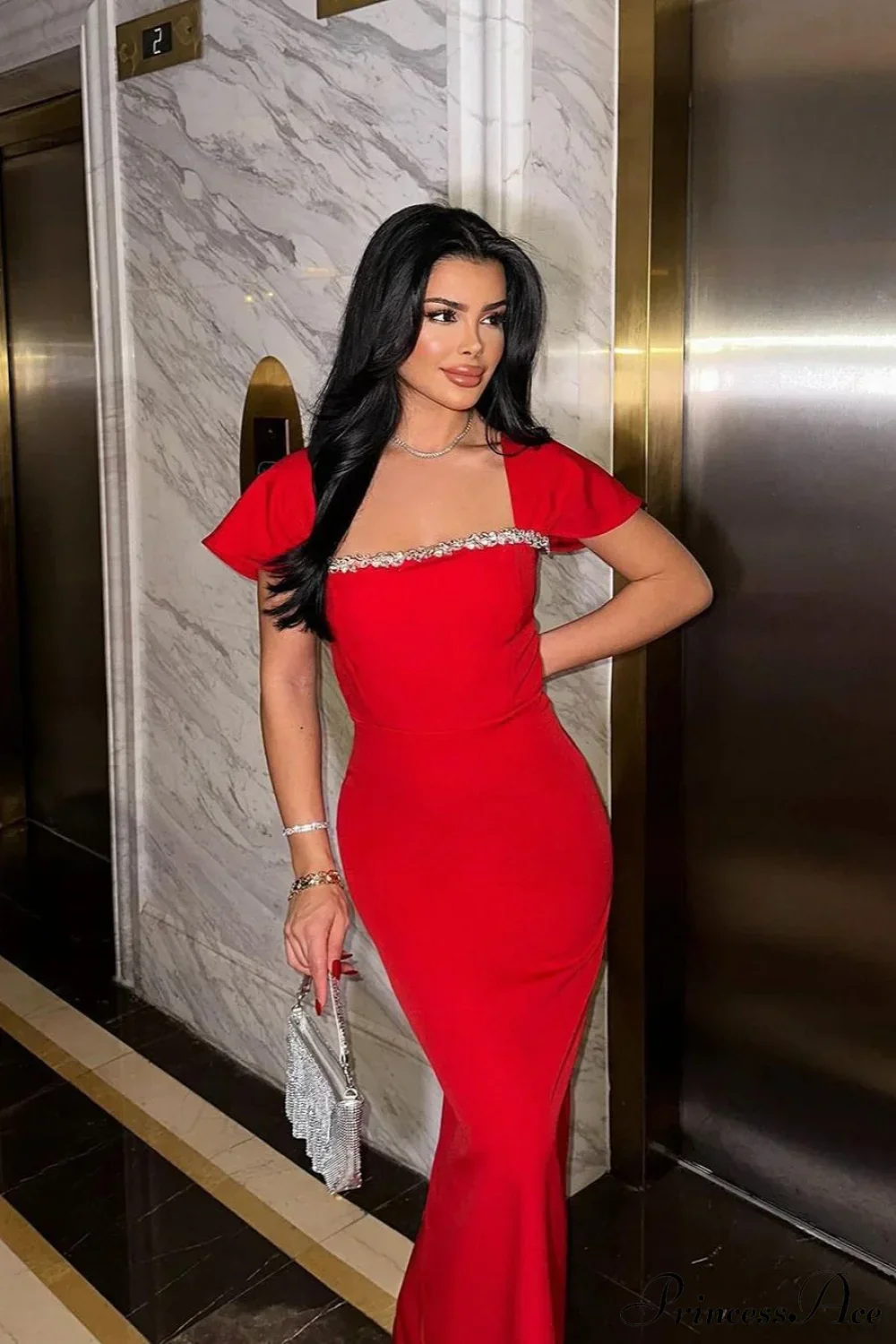 Elegant Rhinestone Strappy Party Dress - Image 2