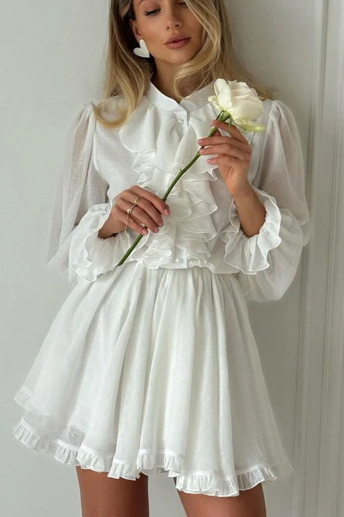 Elegant Ruffled Stand Collar Long Sleeve Mini Dress - Image 2