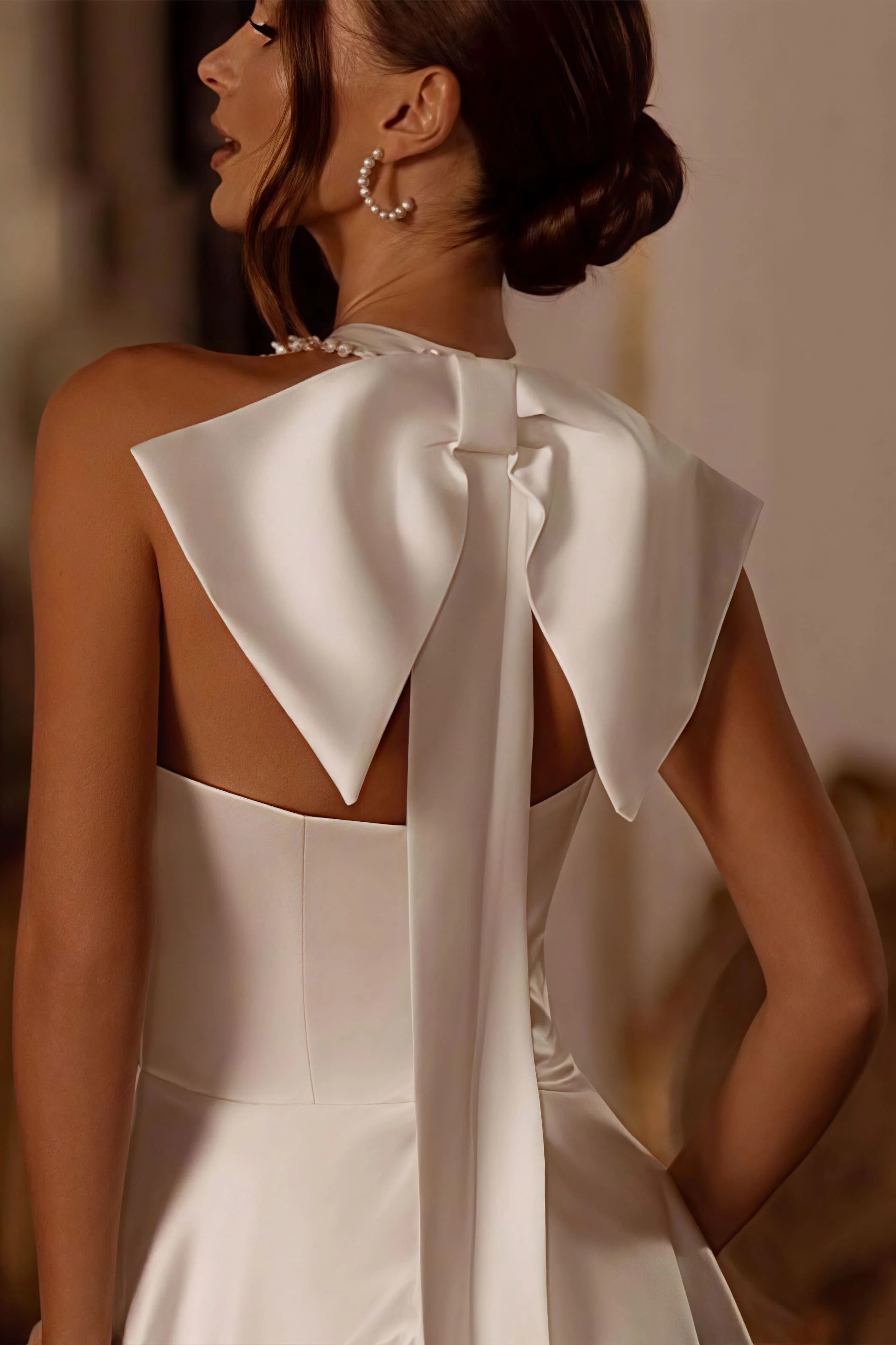 Elegant Satin Halter Train Reception Dress - Image 3