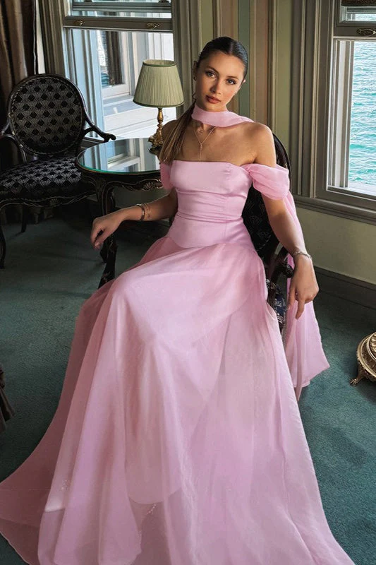 Elegant Satin Mesh Off Shoulder Prom Dress - Image 2