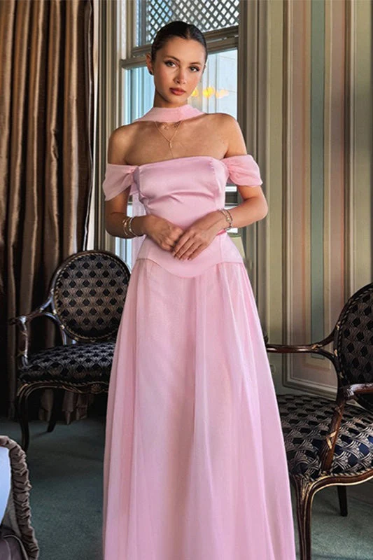 Elegant Satin Mesh Off Shoulder Prom Dress - Image 3
