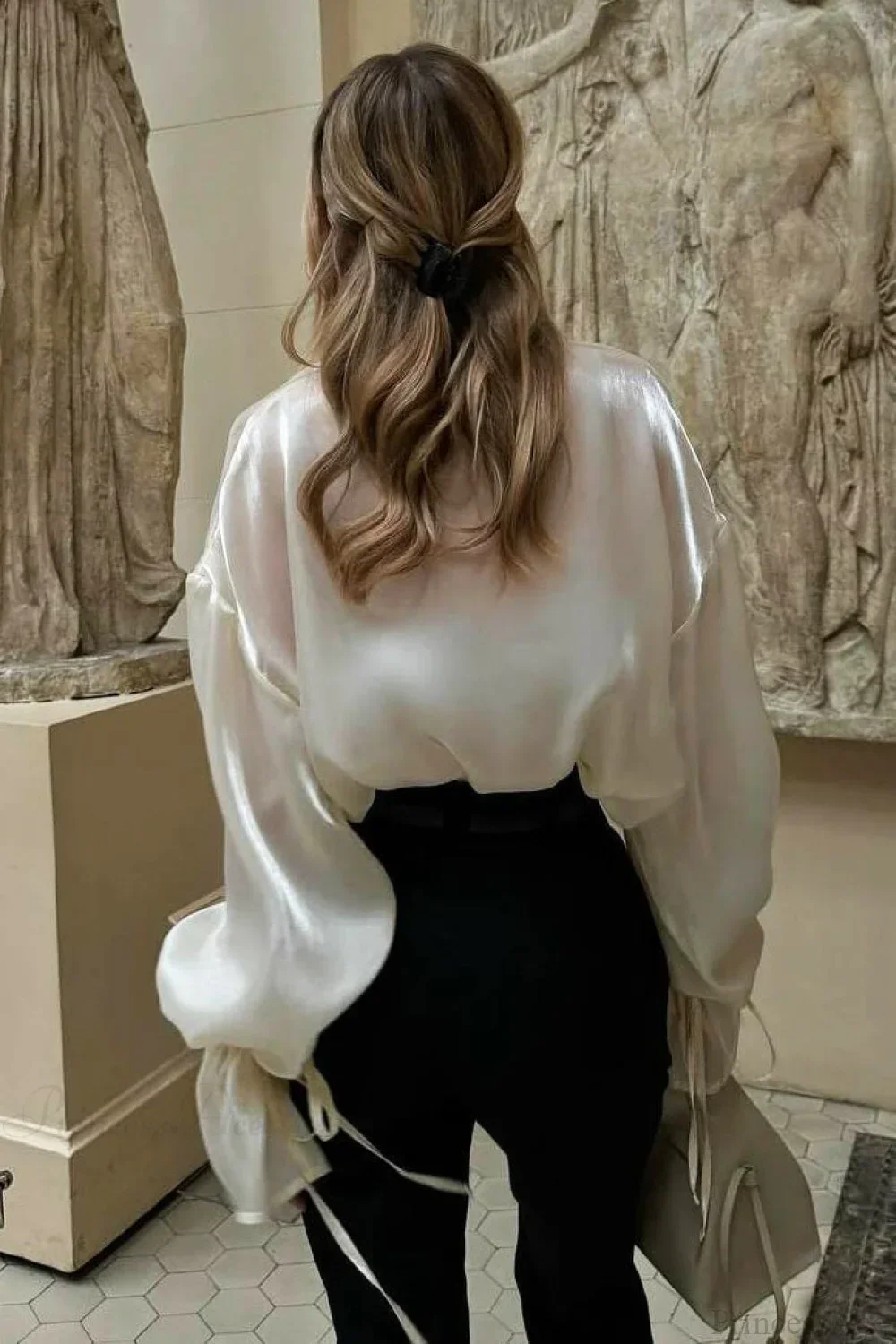 Elegant Satin Tie-Waist Loose Long Sleeve Blouse - Image 2