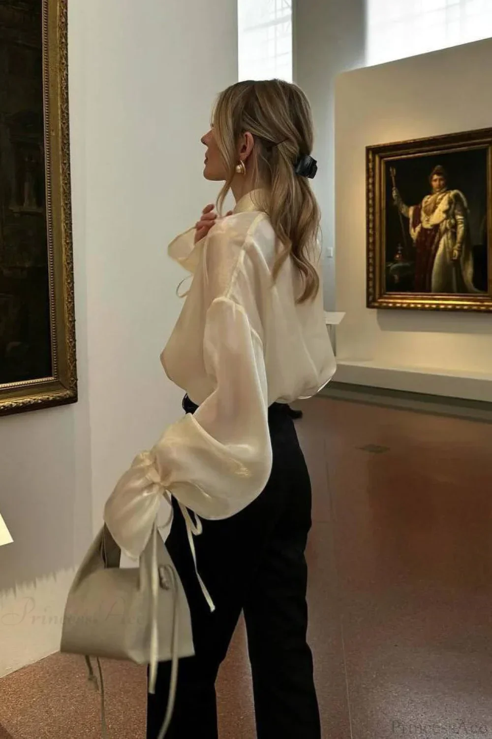Elegant Satin Tie-Waist Loose Long Sleeve Blouse - Image 5