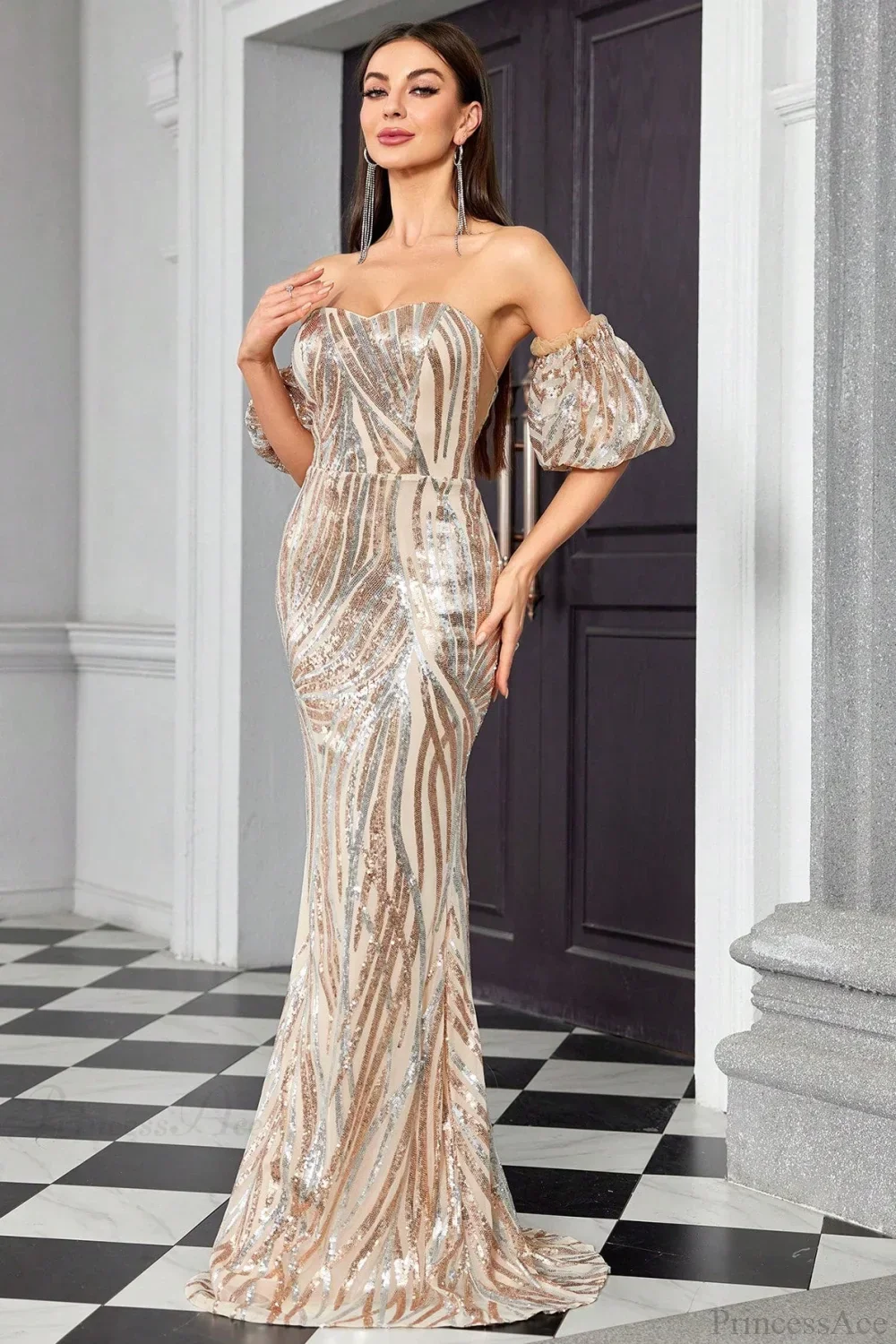 Elegant Sequin Fitted Mermaid Evening Dress - Image 5