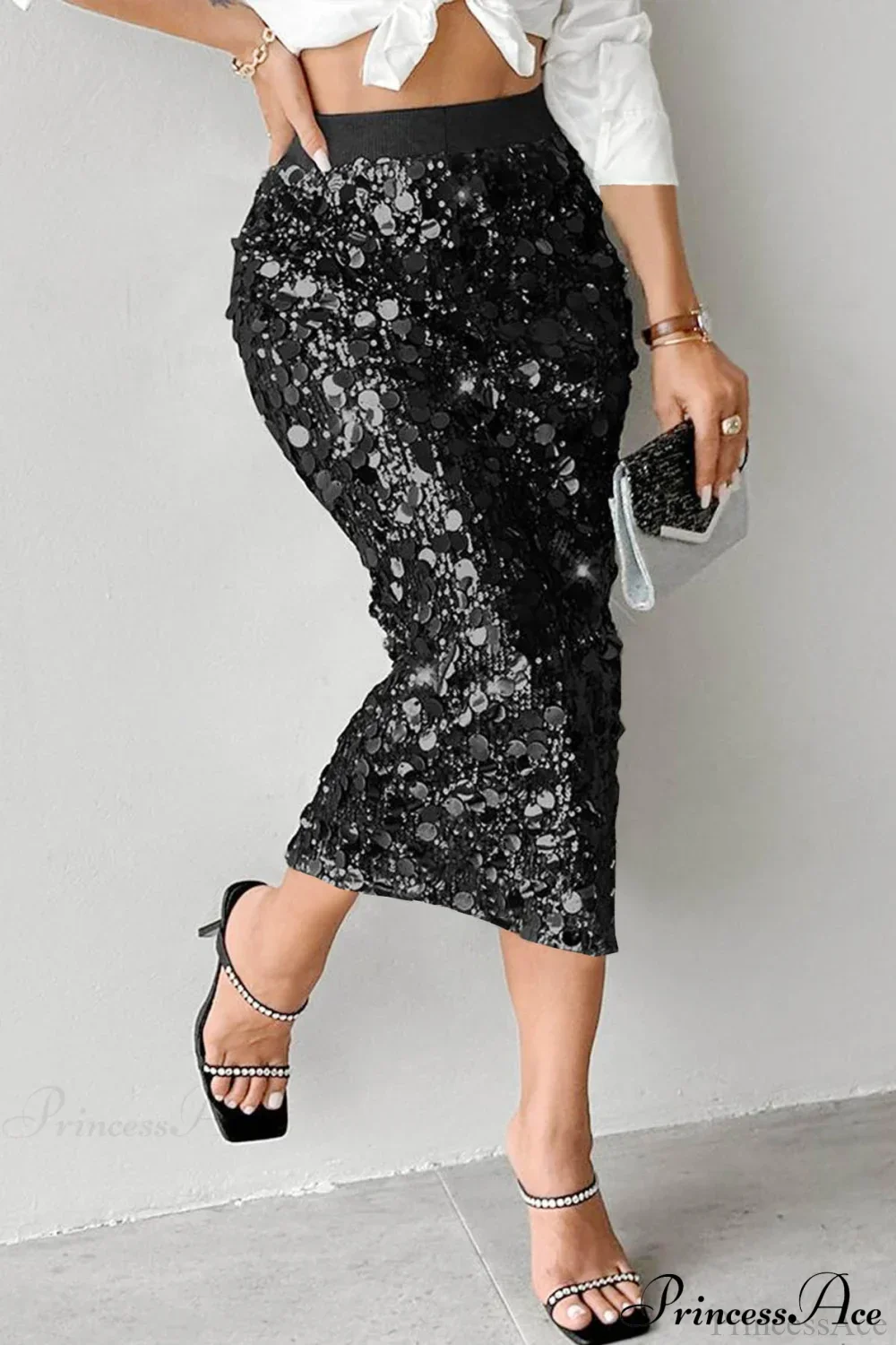 Elegant Sequin High-Waist Bodycon Midi Skirt - Image 2