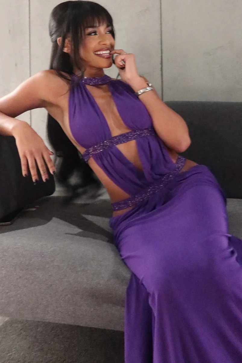 Elegant Sexy Cutout Rhinestone Backless Maxi Dress - Image 3