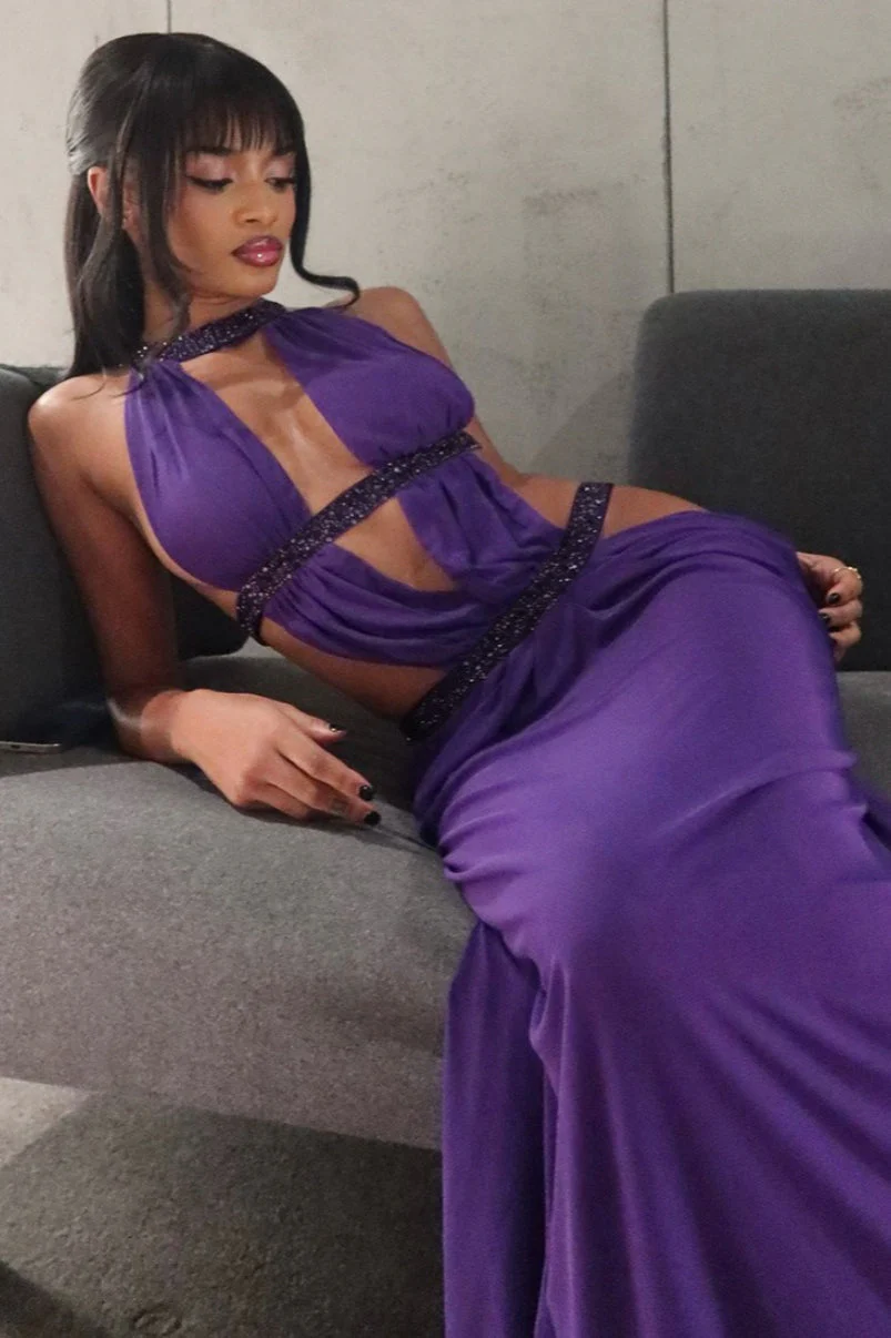 Elegant Sexy Cutout Rhinestone Backless Maxi Dress - Image 4