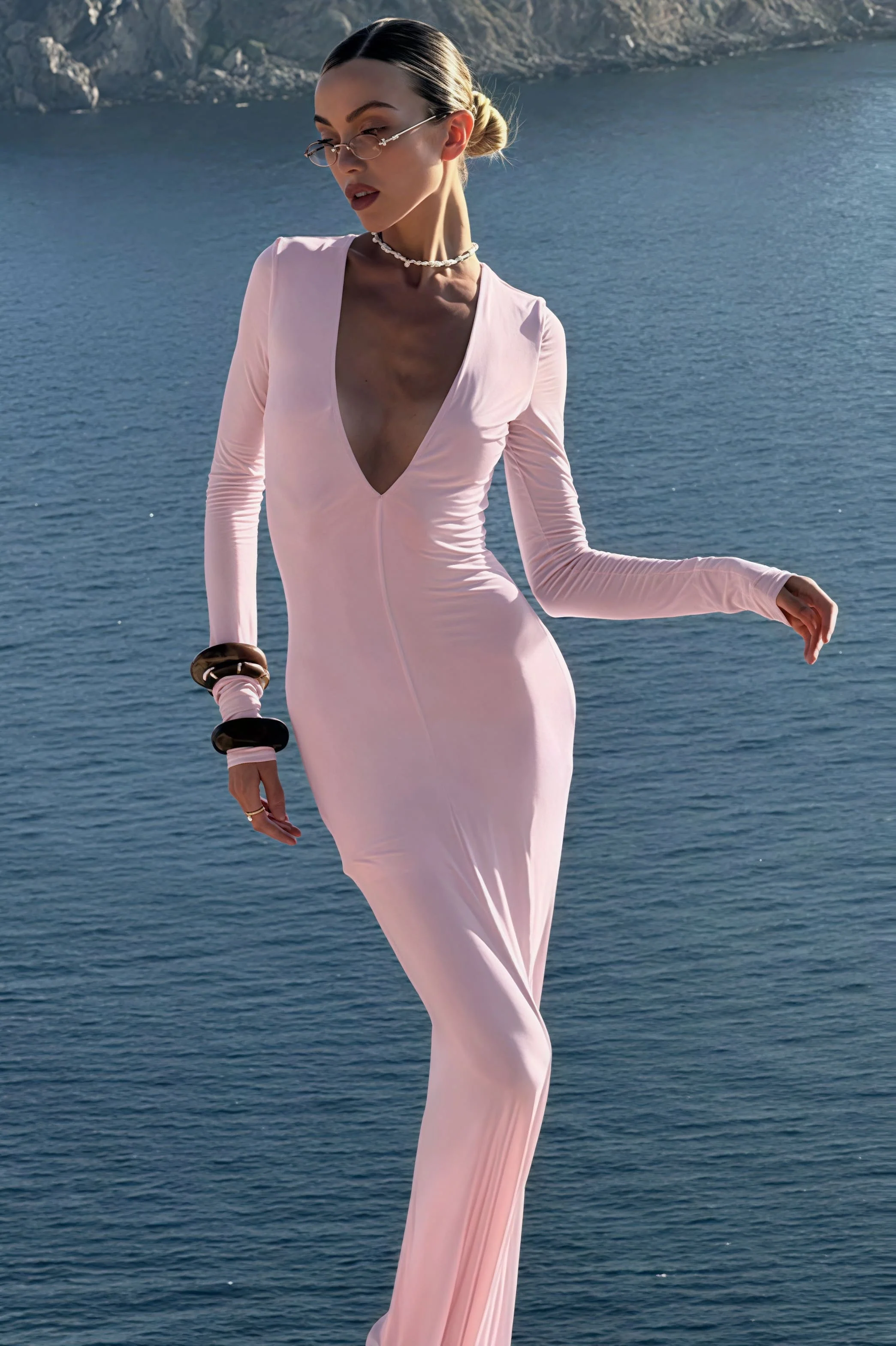 Elegant Sexy Deep V-Neck Long Sleeve Bodycon Maxi Dress - Image 2