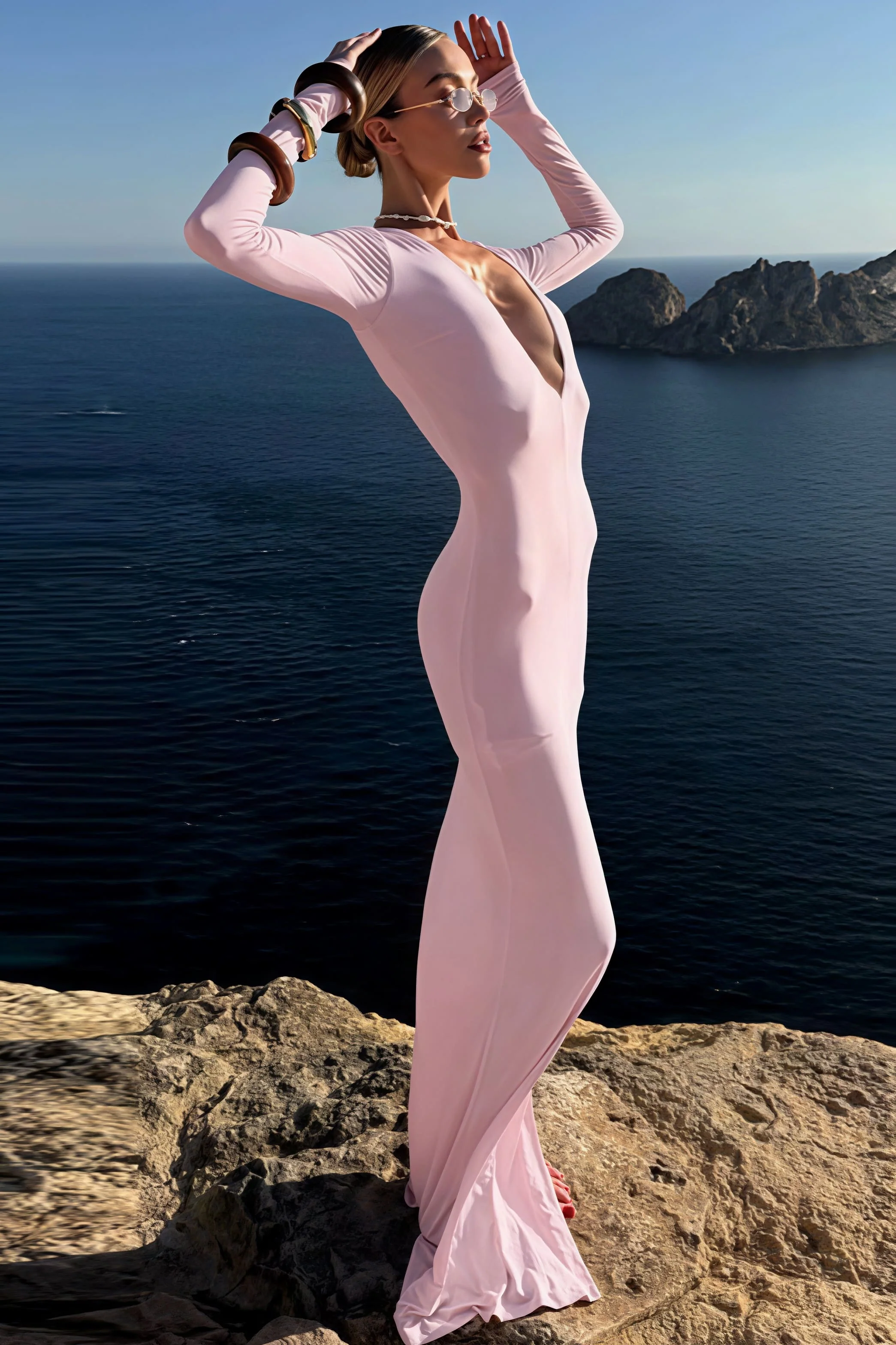 Elegant Sexy Deep V-Neck Long Sleeve Bodycon Maxi Dress - Image 5