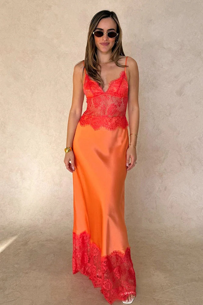 Elegant Sexy Deep V Sheer Lace Patchwork Maxi Dress - Image 5