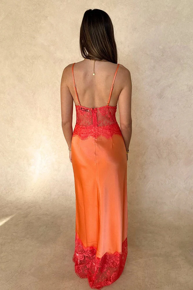 Elegant Sexy Deep V Sheer Lace Patchwork Maxi Dress - Image 7