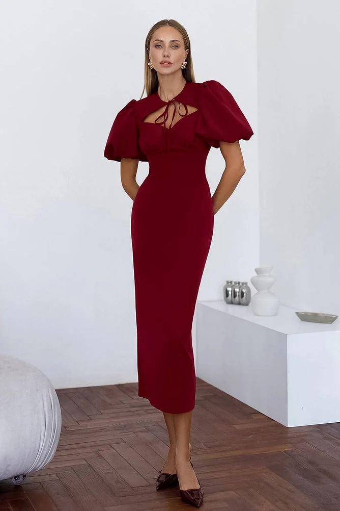 Elegant Sexy Puff Sleeve Bodycon Maxi Dress - Image 3