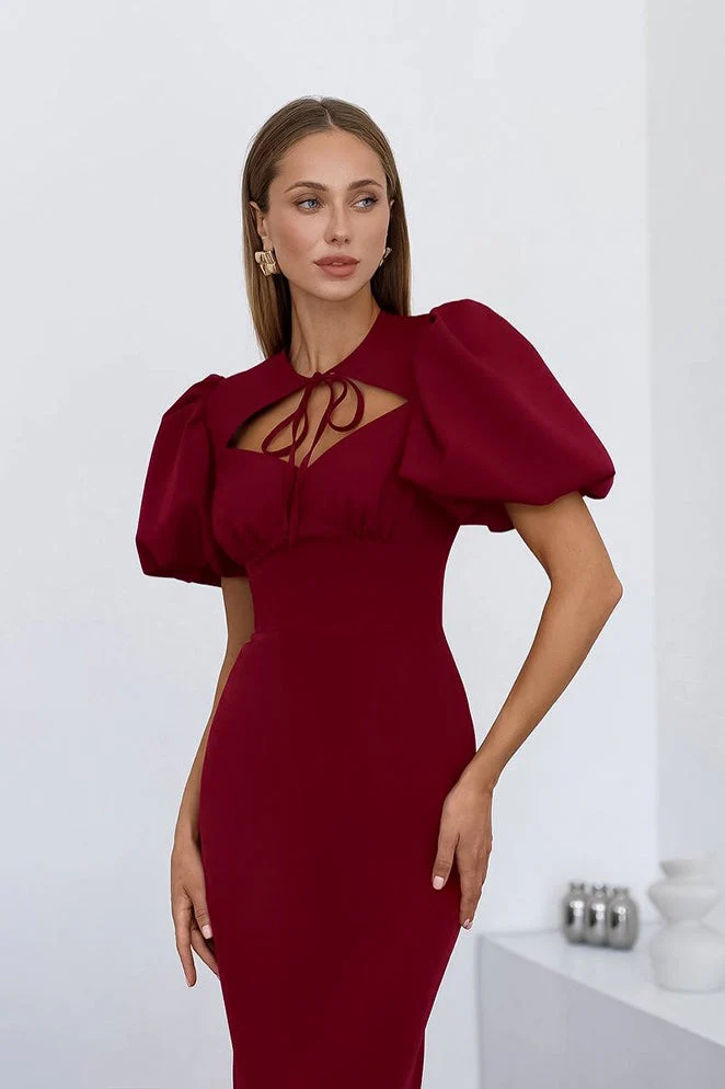 Elegant Sexy Puff Sleeve Bodycon Maxi Dress - Image 4