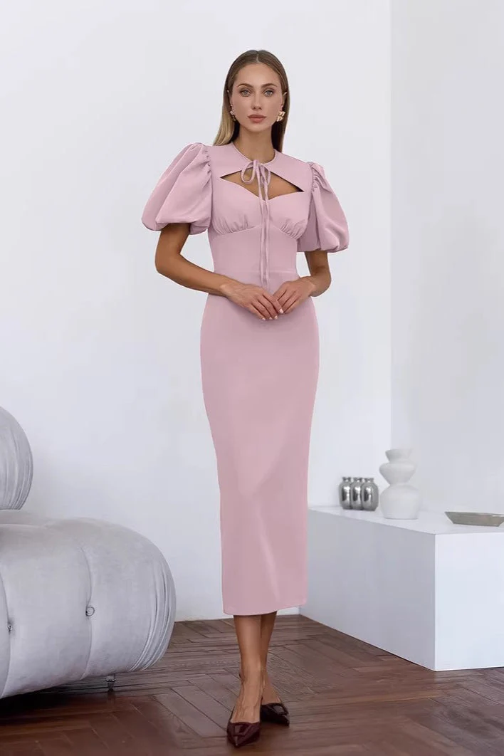 Elegant Sexy Puff Sleeve Bodycon Maxi Dress - Image 5