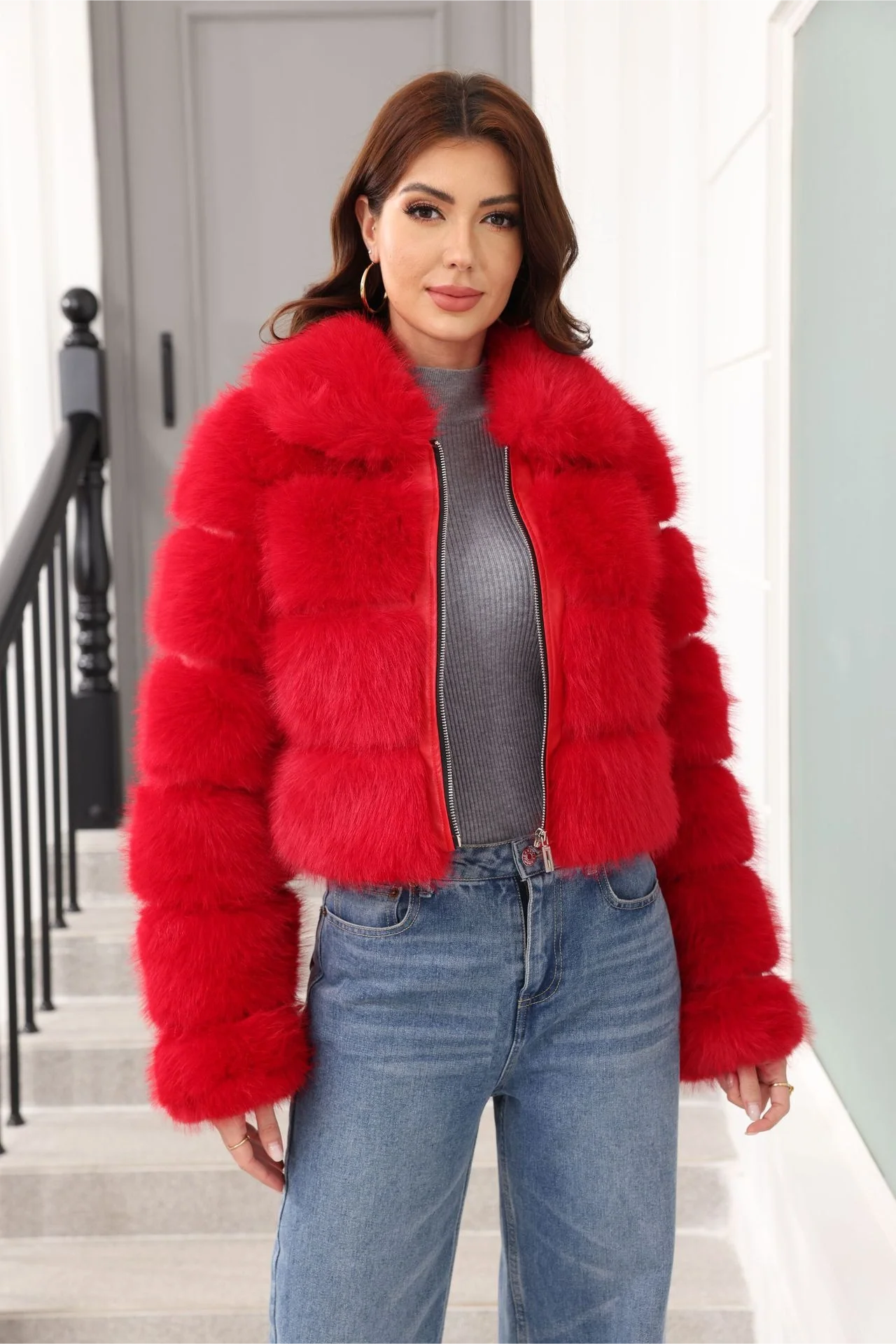 Elegant Short Faux Fur Classic Coat