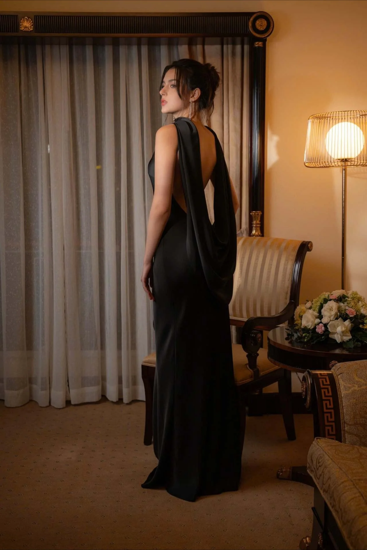 Elegant Solid Color Satin Draped Back Long Prom Dress - Image 11