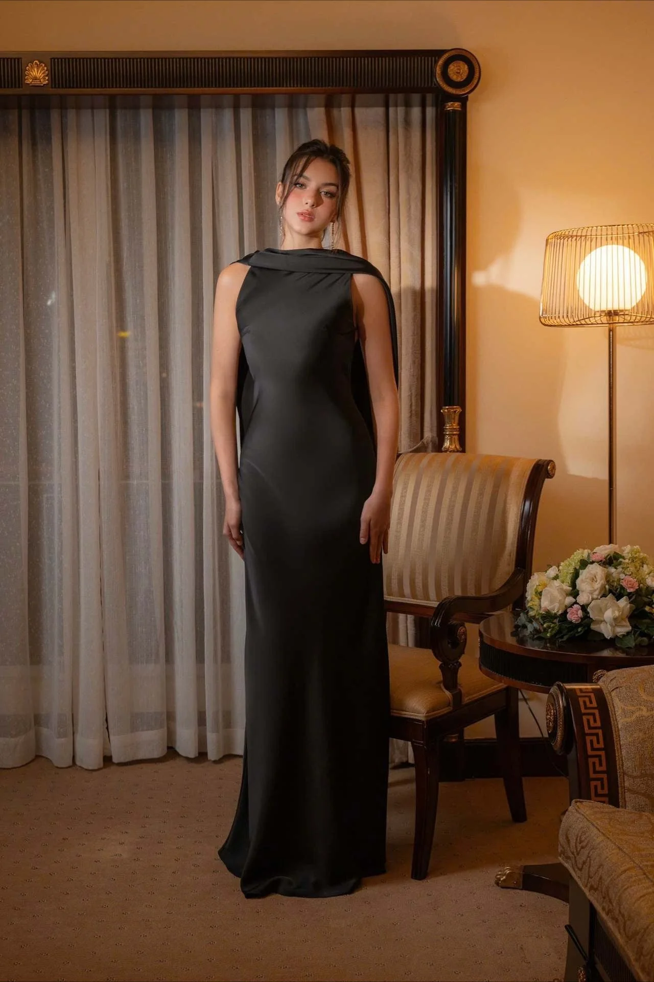 Elegant Solid Color Satin Draped Back Long Prom Dress - Image 9
