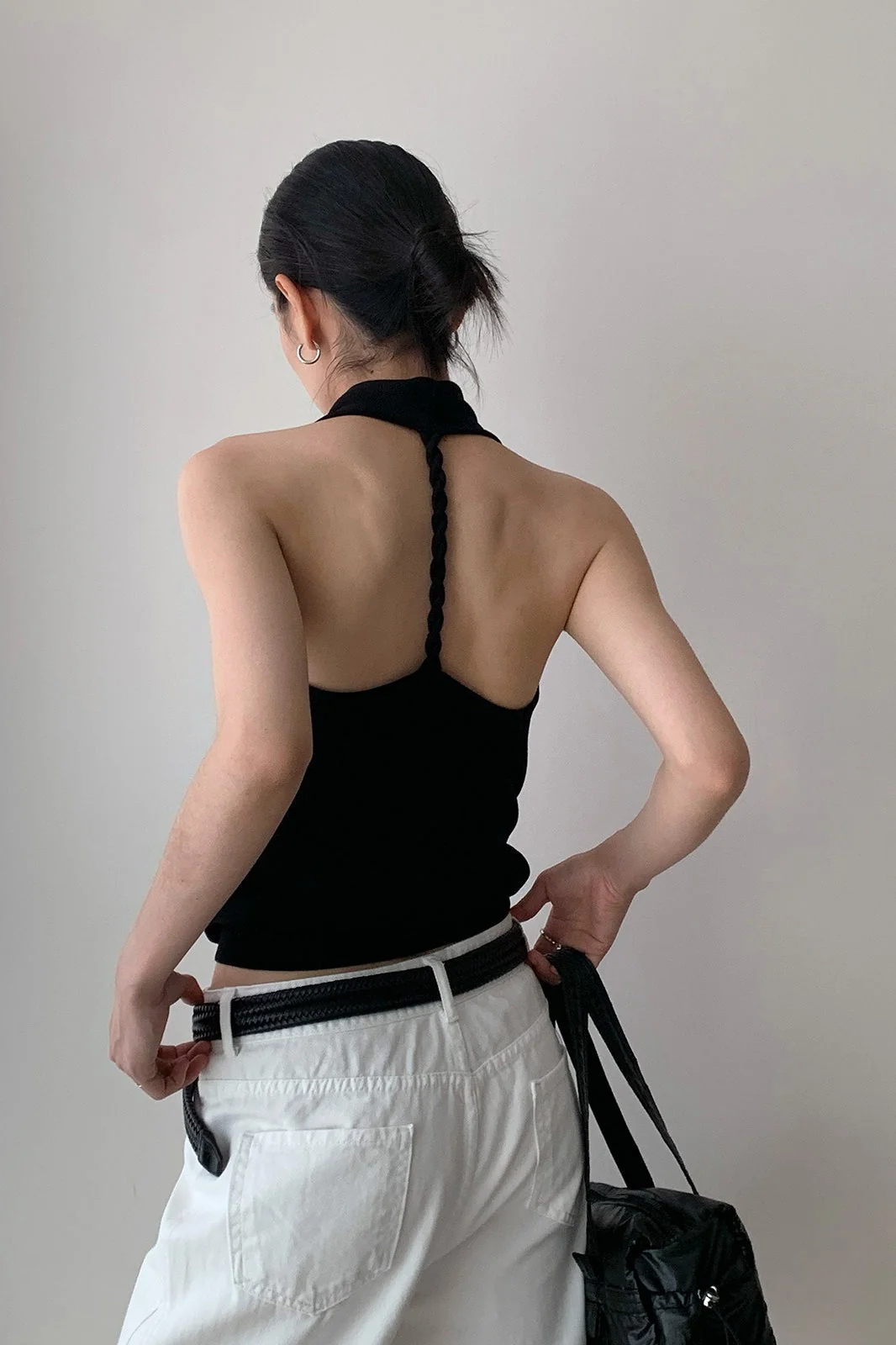 Elegant Solid Draped Neck Halter Top - Image 2