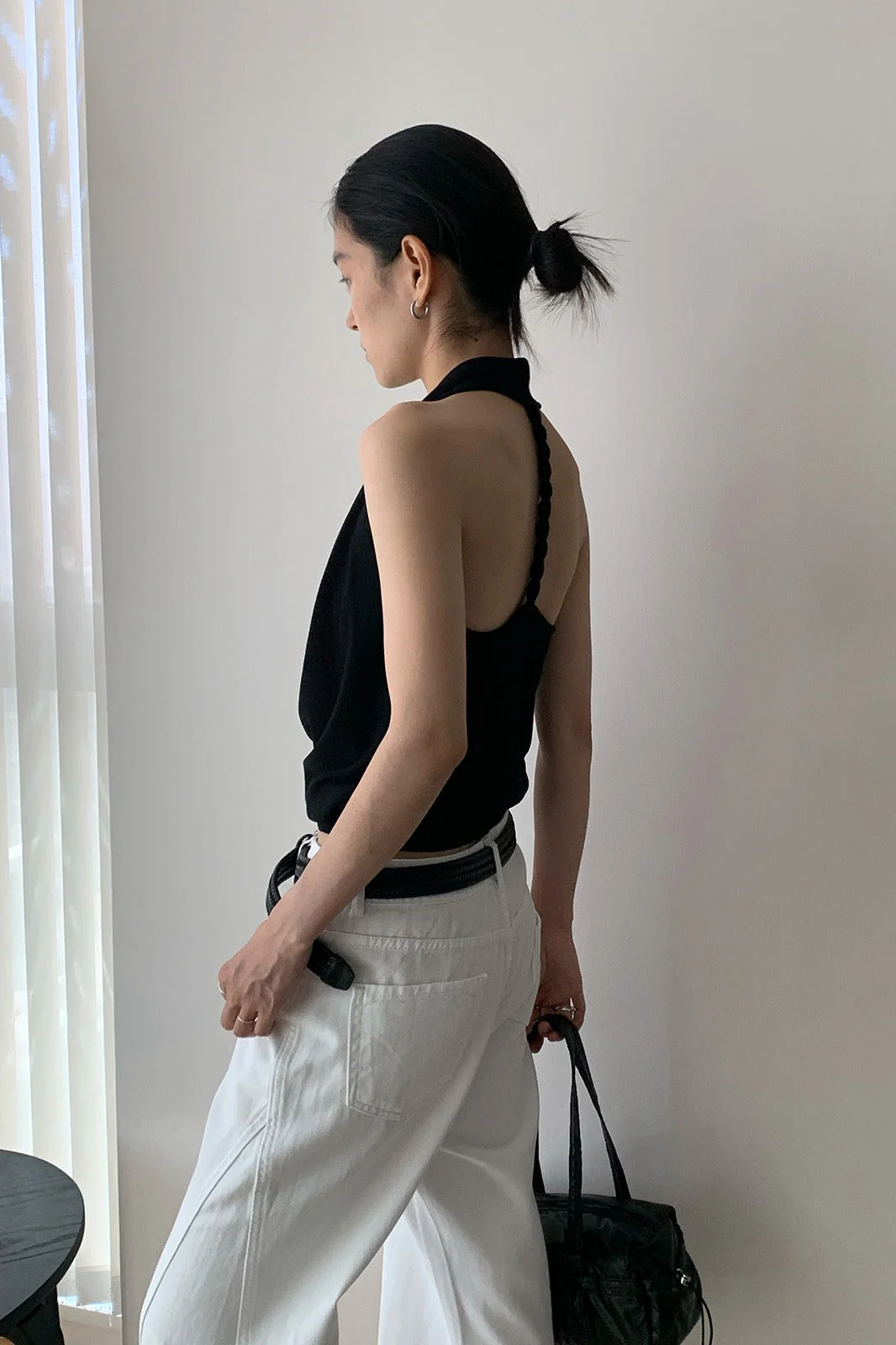 Elegant Solid Draped Neck Halter Top - Image 4