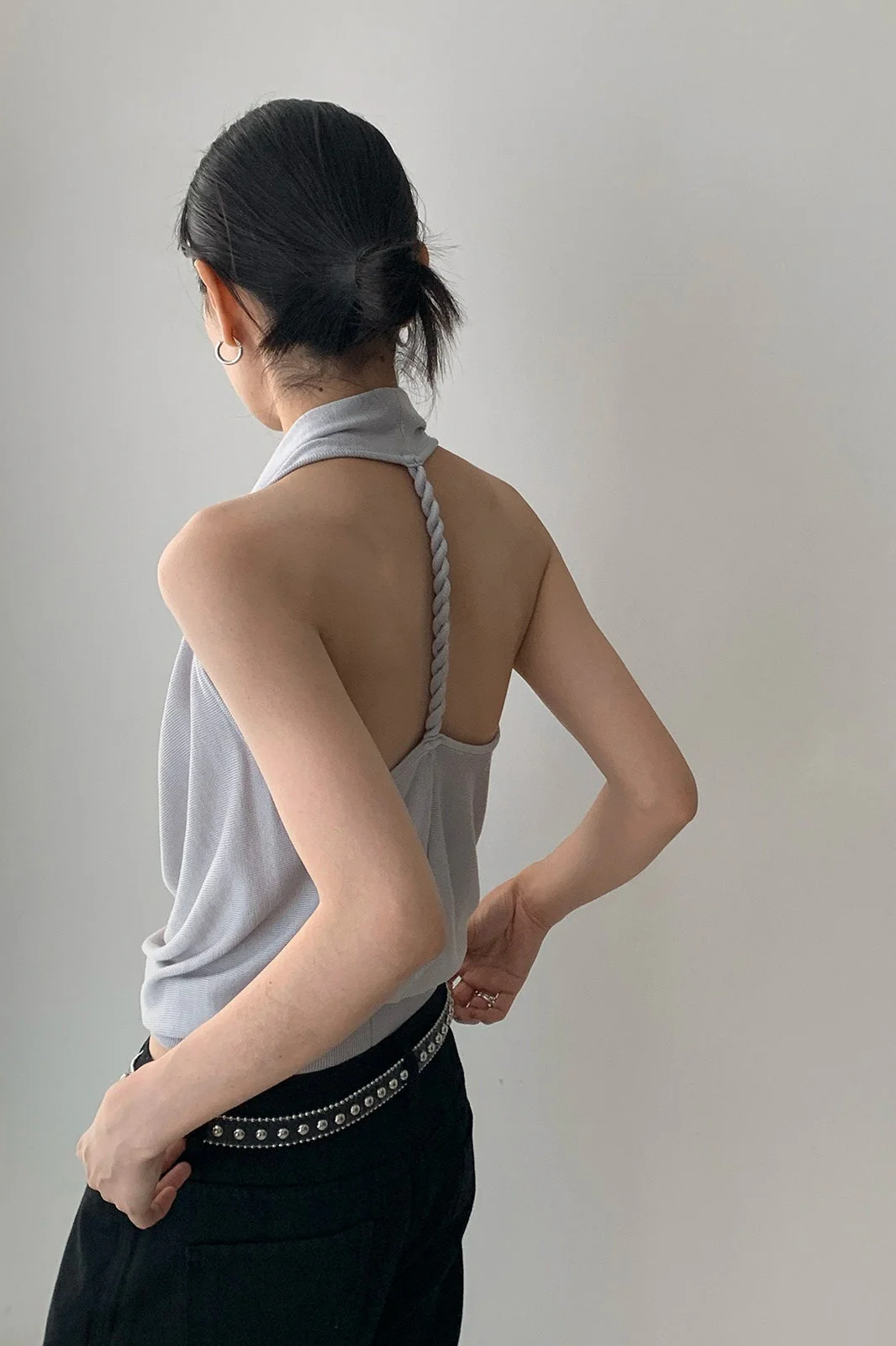 Elegant Solid Draped Neck Halter Top - Image 7