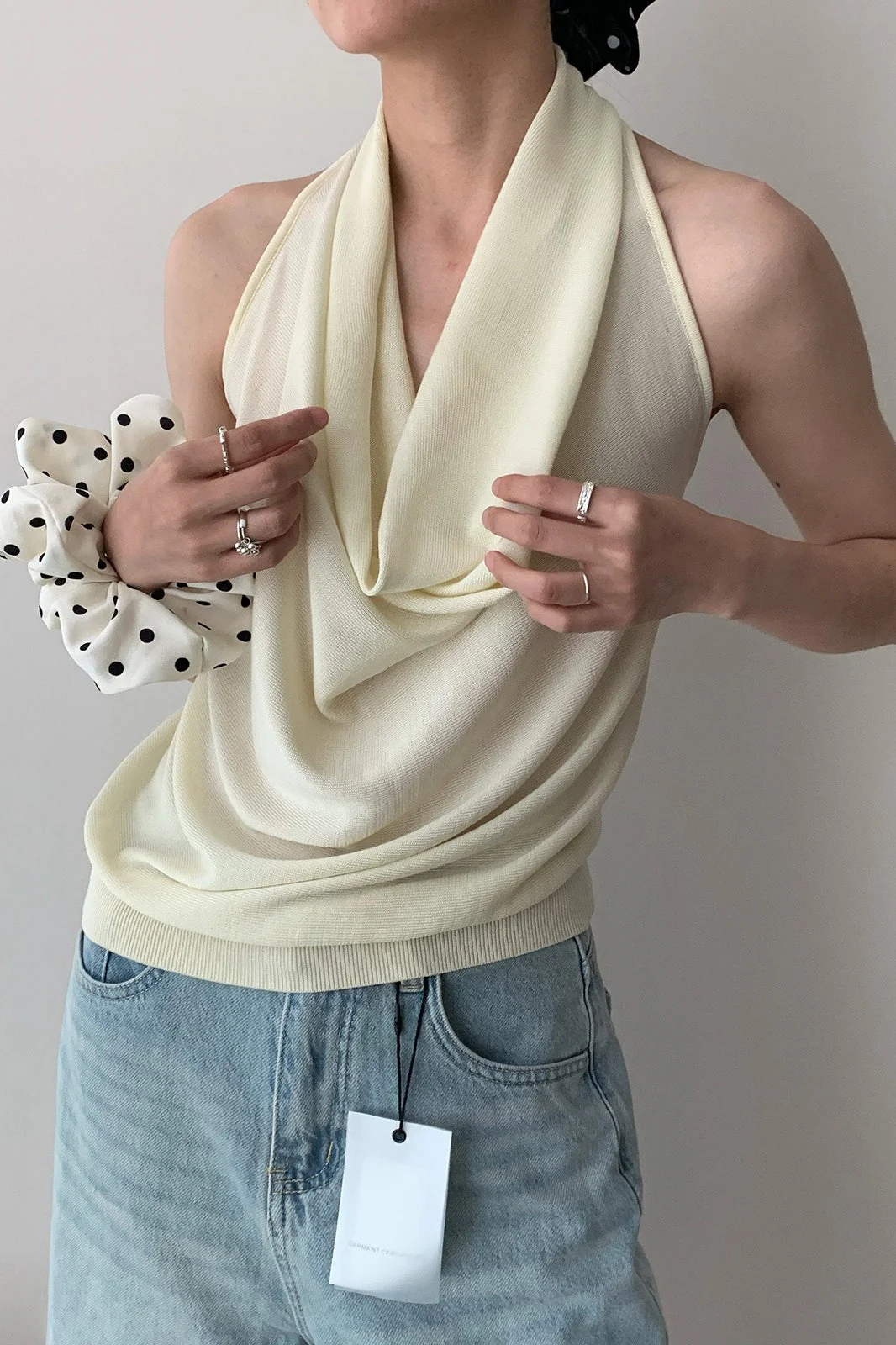 Elegant Solid Draped Neck Halter Top - Image 9