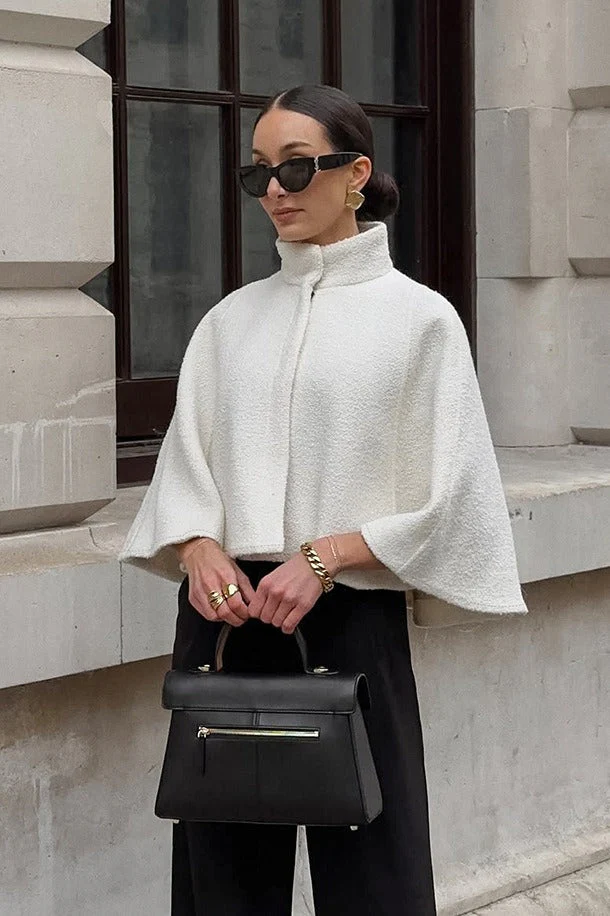 Elegant Solid High Collar Short Cape Coat - Image 2