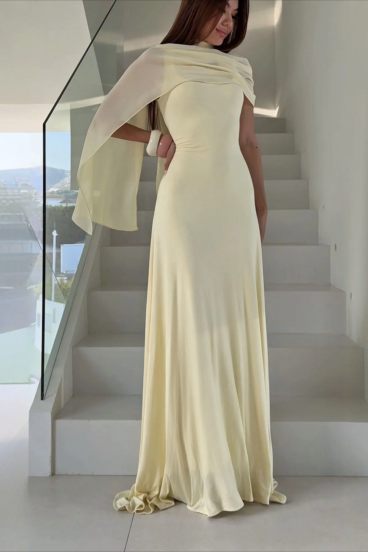 Elegant Solid Sash Shawl Cami Maxi Dress - Image 2