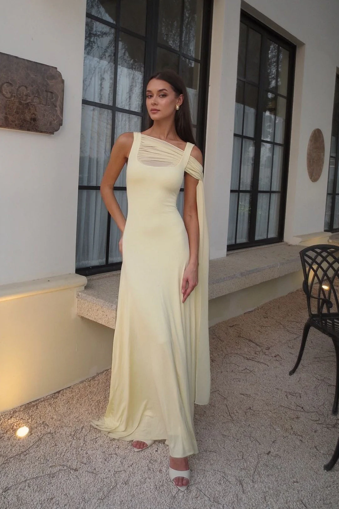 Elegant Solid Sash Shawl Cami Maxi Dress - Image 4