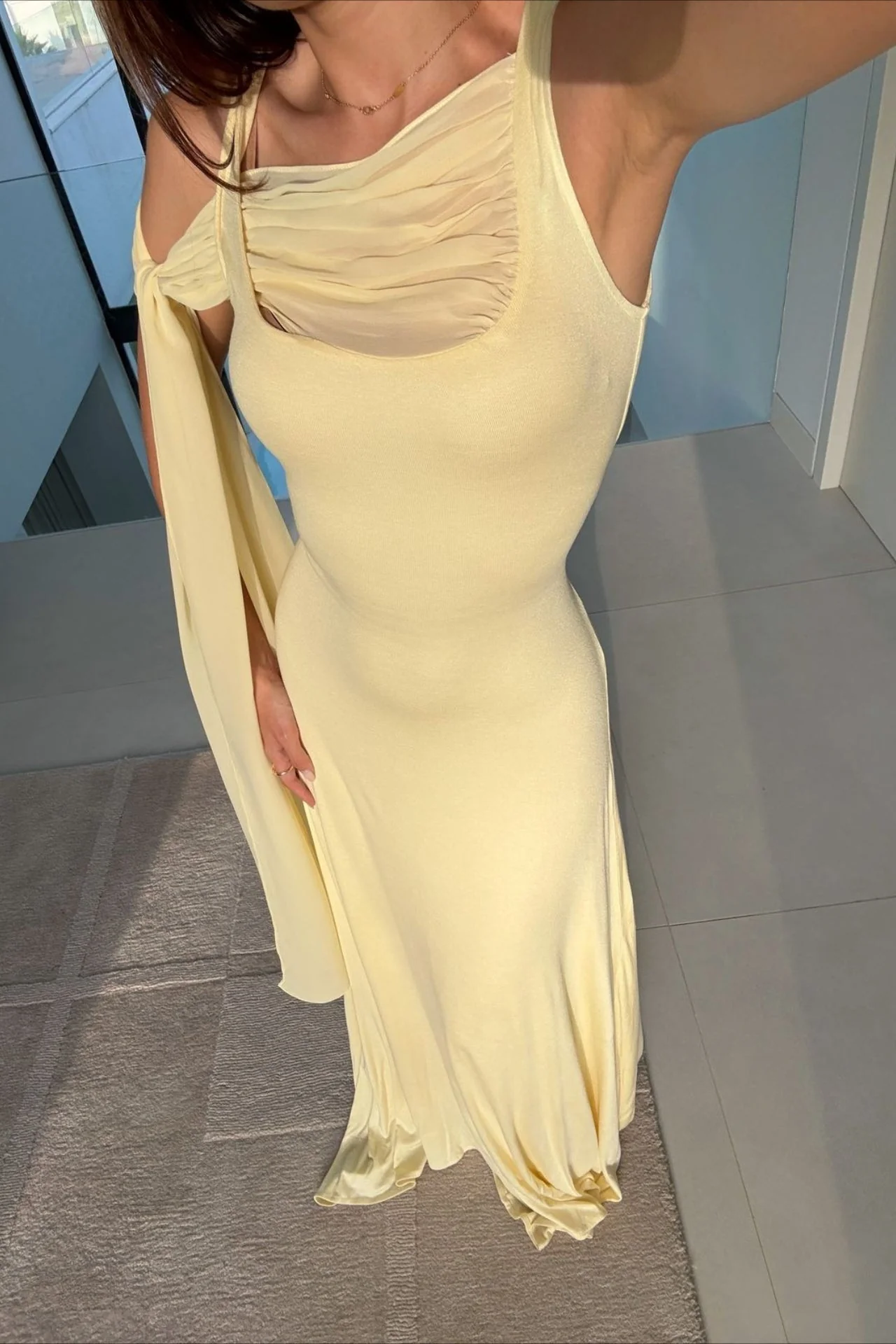 Elegant Solid Sash Shawl Cami Maxi Dress - Image 5