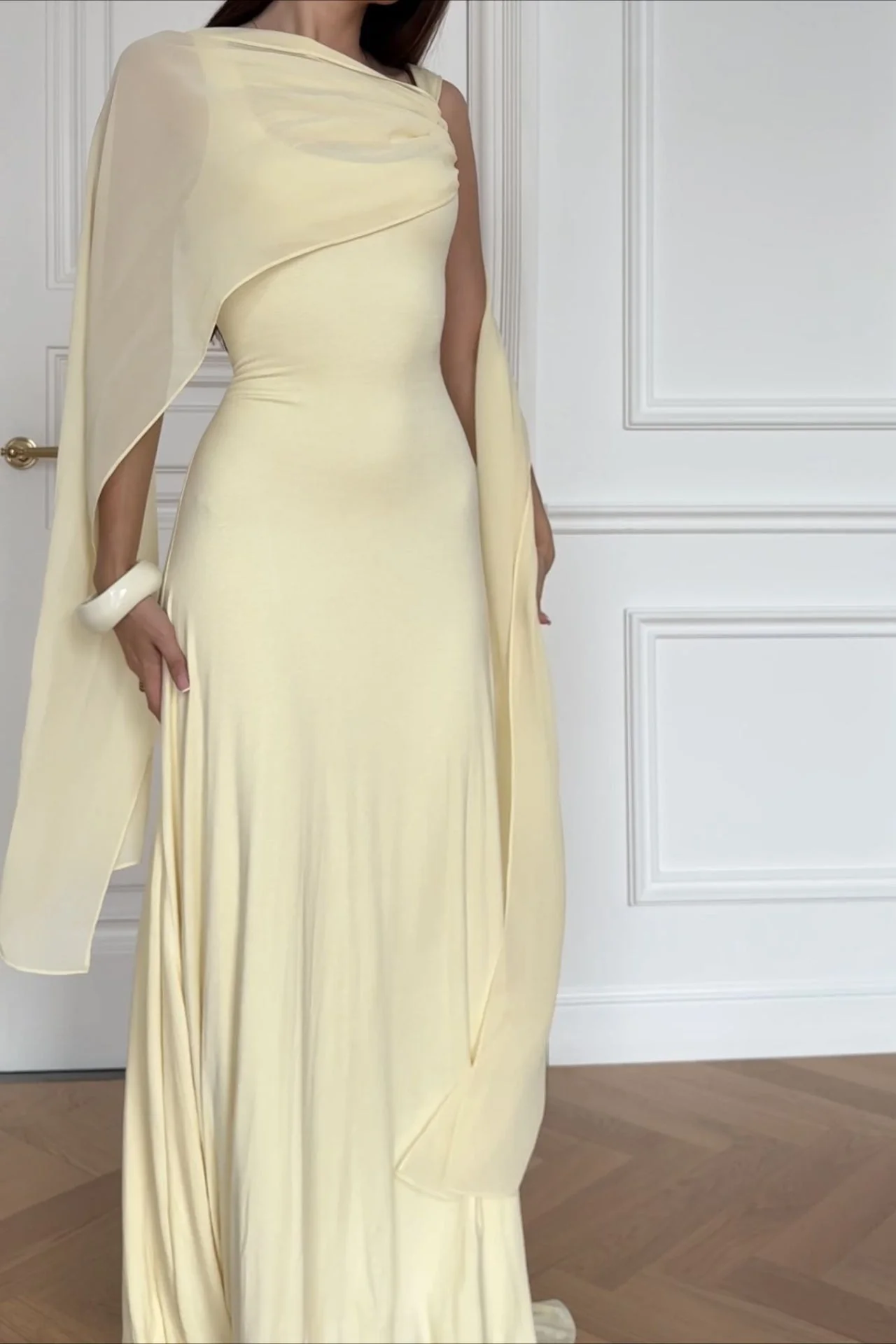 Elegant Solid Sash Shawl Cami Maxi Dress - Image 7