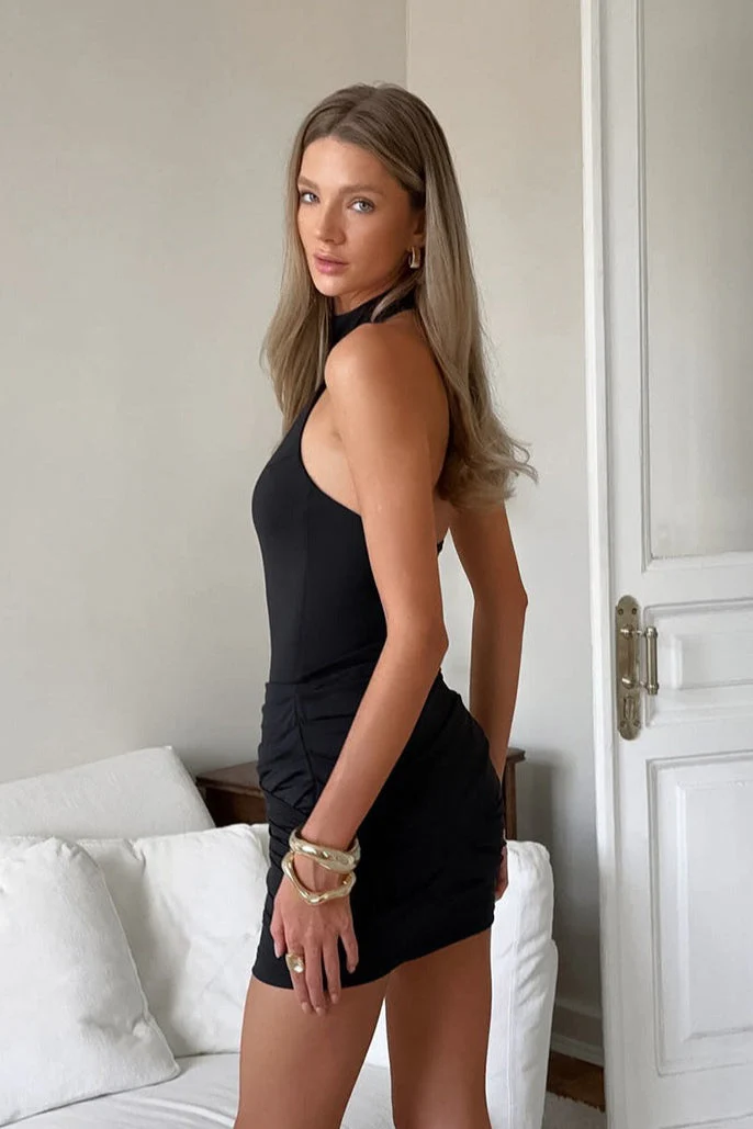 Elegant Solid Simple Halter Bodycon Mini Dress - Image 4