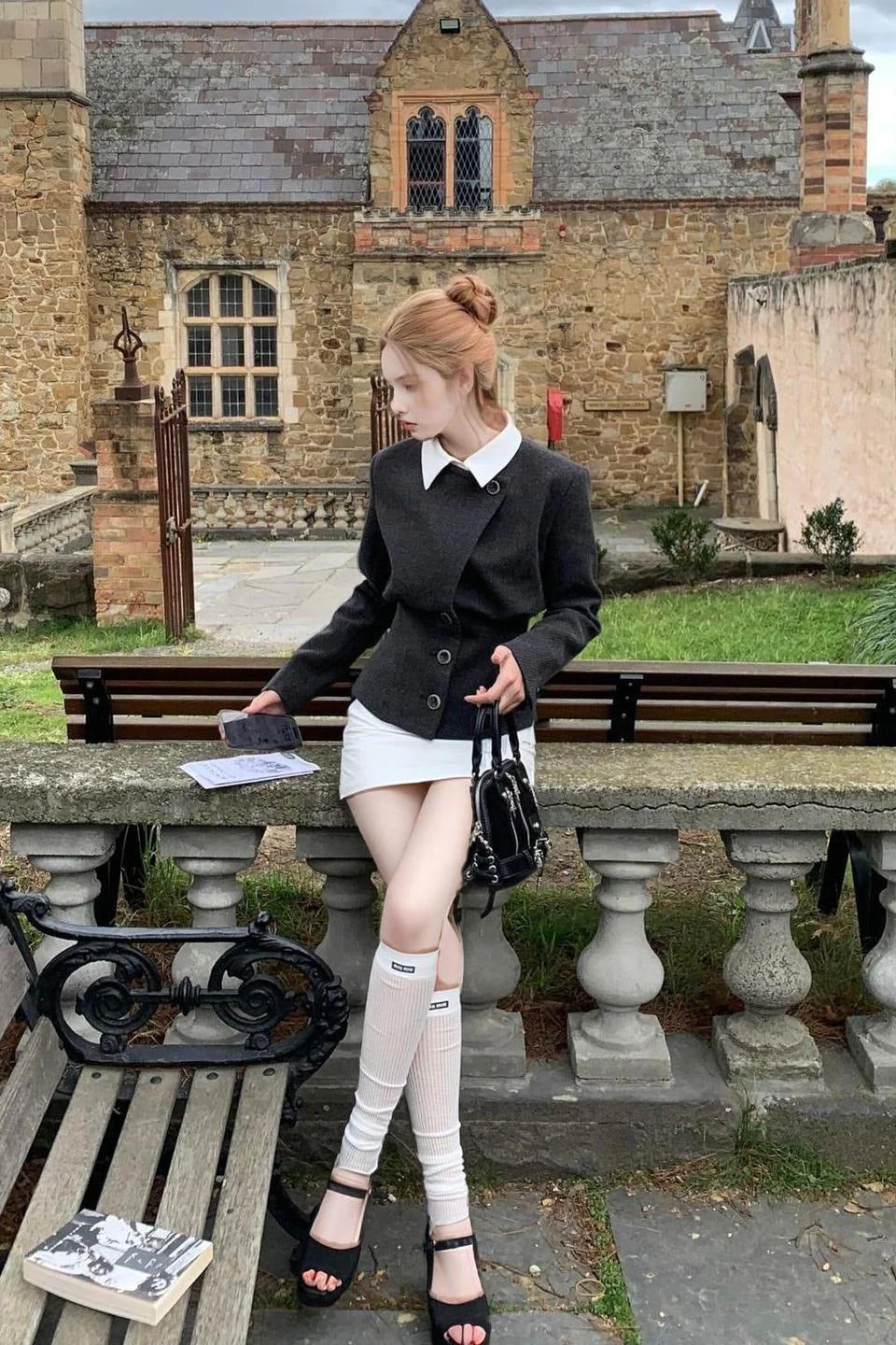 Elegant Solid Wool Faux Two-Piece Tapered Notch Collar Coat - Image 4
